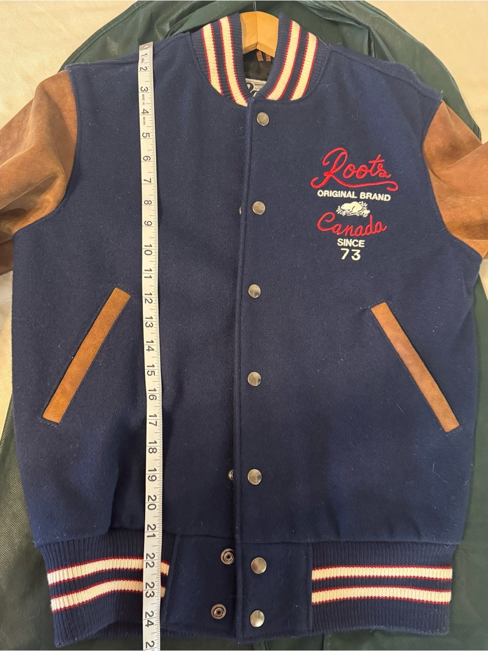 Roots Navy & Brown Varsity Jacket- unworn